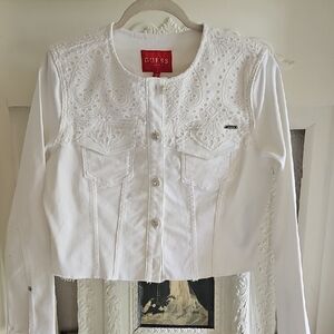GUESS White Embroidered Jean Jacket